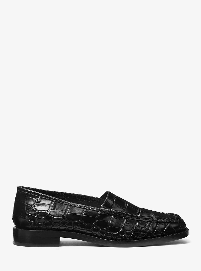 Carolyn Crocodile Embossed Leather Loafer in BLACK | Michael Kors