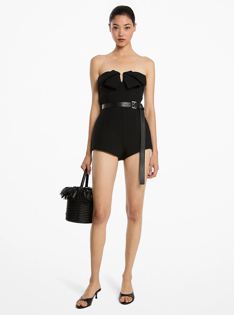 Wool Gabardine Strapless Origami Romper in BLACK | Michael Kors