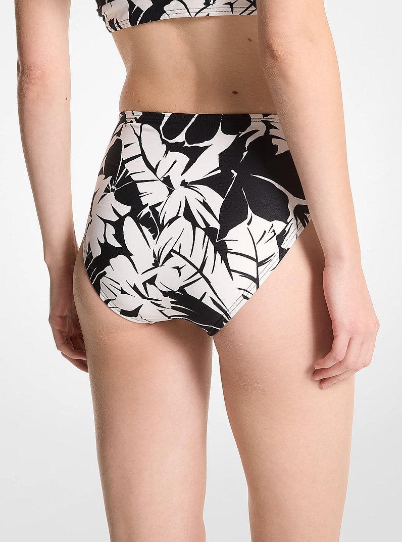 Palm Print Bikini Bottom in BLACK/WHITE | Michael Kors