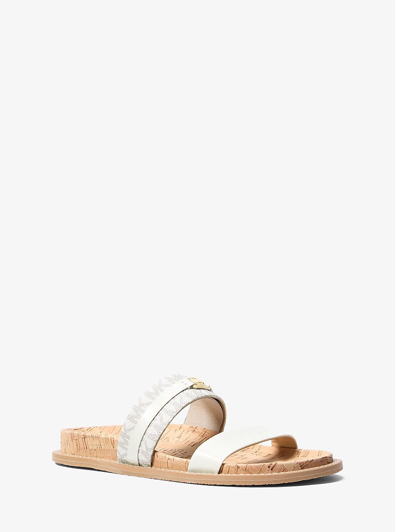 Mandy Signature Logo Flat Sandal in VAN/CREAM | Michael Kors