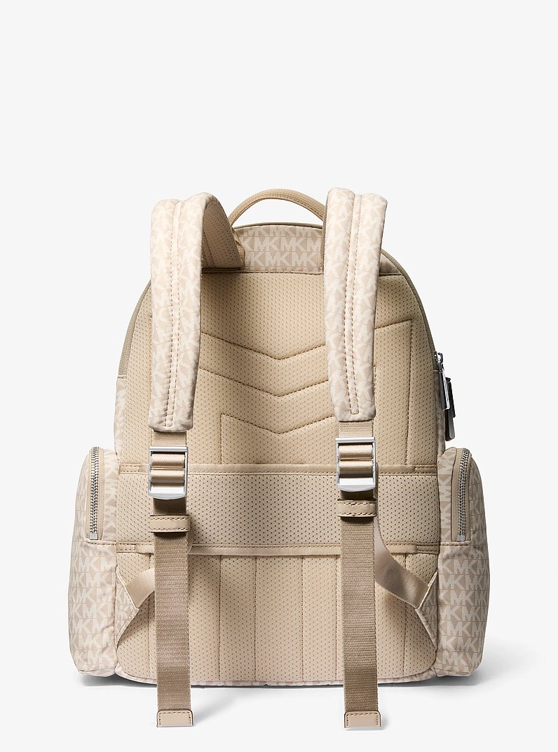 Prescott Large Signature Logo Print Woven Backpack in LIGHT SAND | Michael Kors