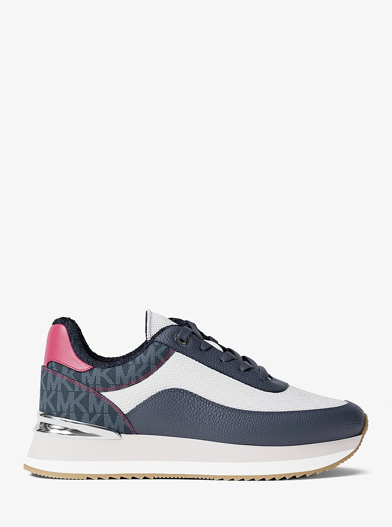 Hattie Mixed-Media Trainer in NAVY | Michael Kors
