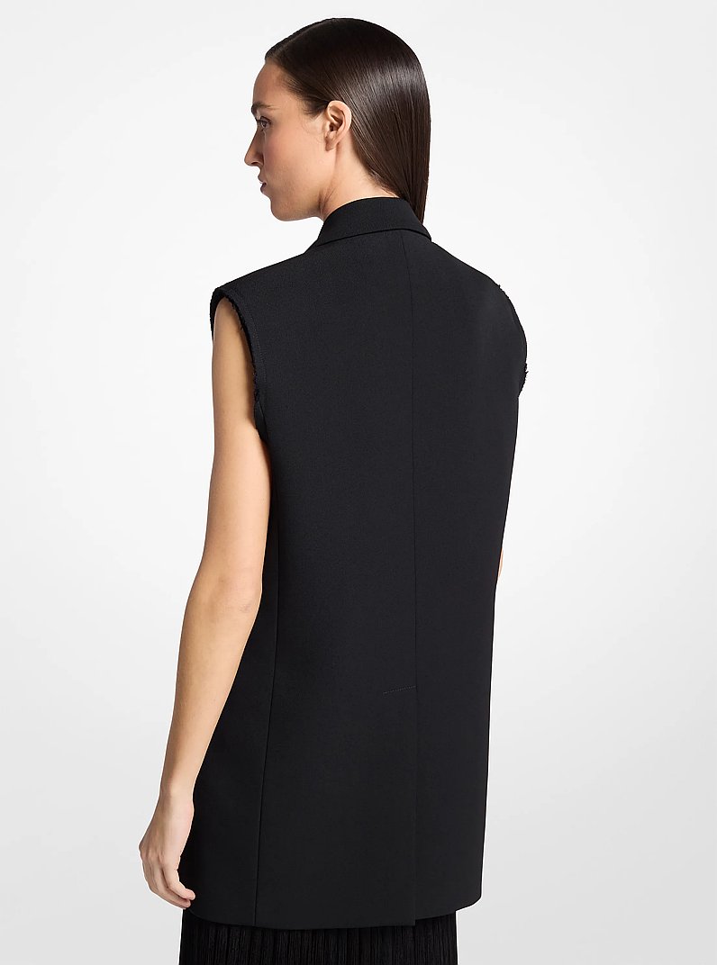 Frayed Wool Gabardine Sleeveless Blazer in BLACK | Michael Kors