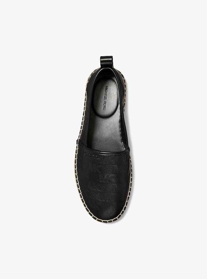 Elias Logo Embossed Leather Espadrille in BLACK | Michael Kors
