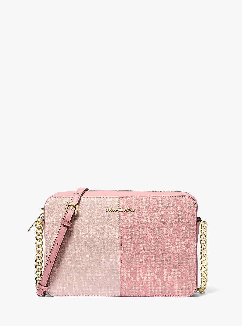Jet Set Large Two-Tone Signature Logo Crossbody Bag in PRIMROSE