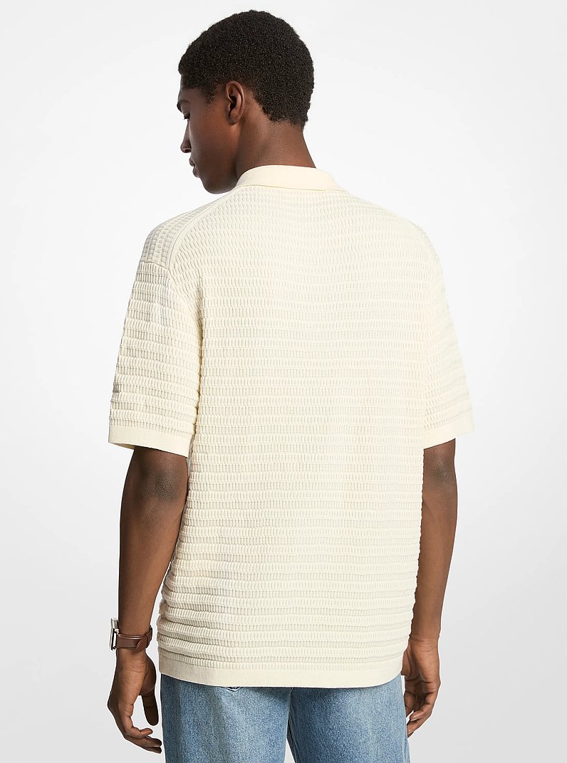 Textured Cotton Zip-Up Polo Shirt in BONE | Michael Kors