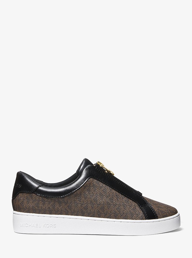 Keaton Signature Logo Zip-Up Sneaker in BROWN | Michael Kors