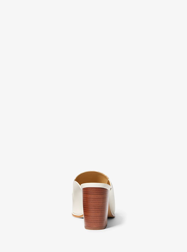 Tiffanie Leather and Empire Monogram Heeled Mule in VANILLA - Sale