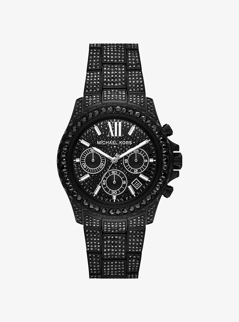 Oversized Everest Pav&eacute; Black-Tone Watch in BLACK | Michael Kors
