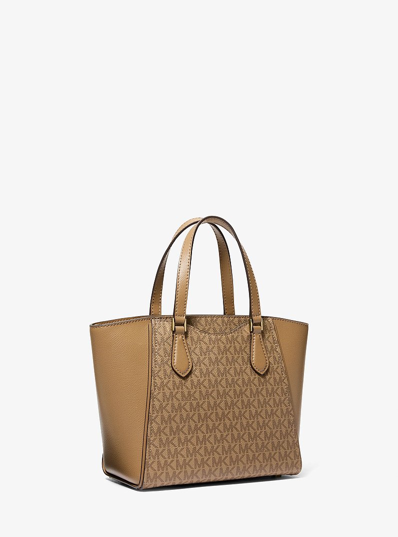 Taryn Small Signature Logo and Leather Convertible Crossbody Bag in HUSK | Michael Kors