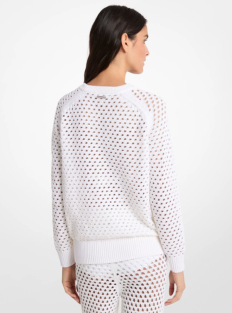 Open-Knit Stretch Cotton Sweater in WHITE | Michael Kors
