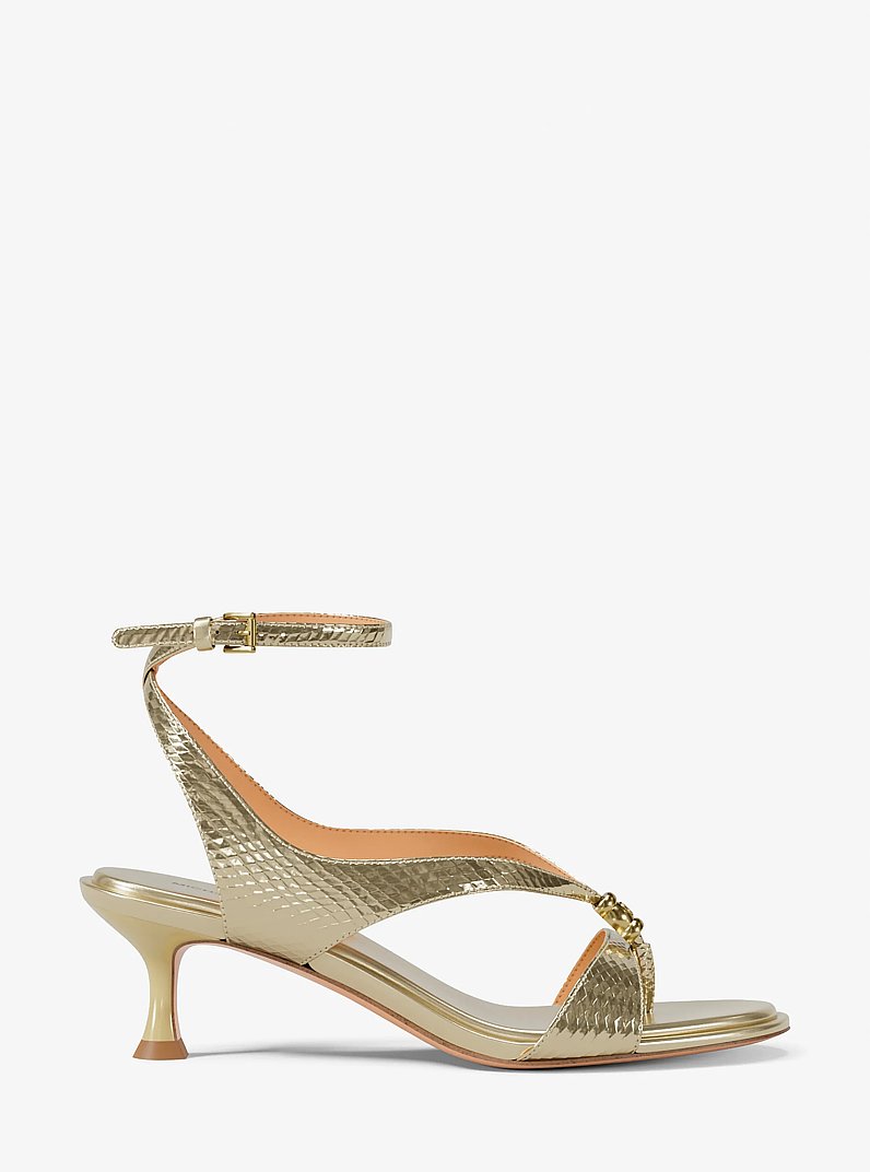 Sandalo Cherie in pelle stampa serpente metallizzata in ORO PALLIDO | Michael Kors