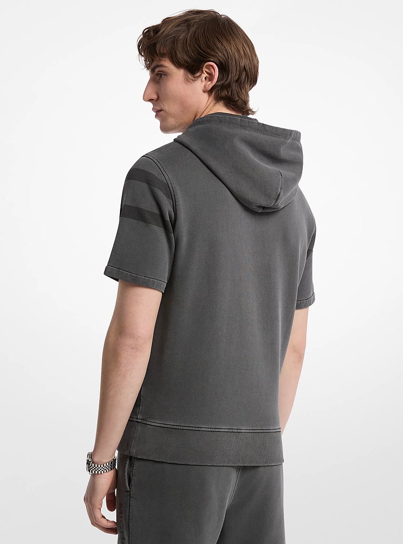 Logo Garment-Dyed Cotton Short Sleeve Hoodie in BLACK | Michael Kors
