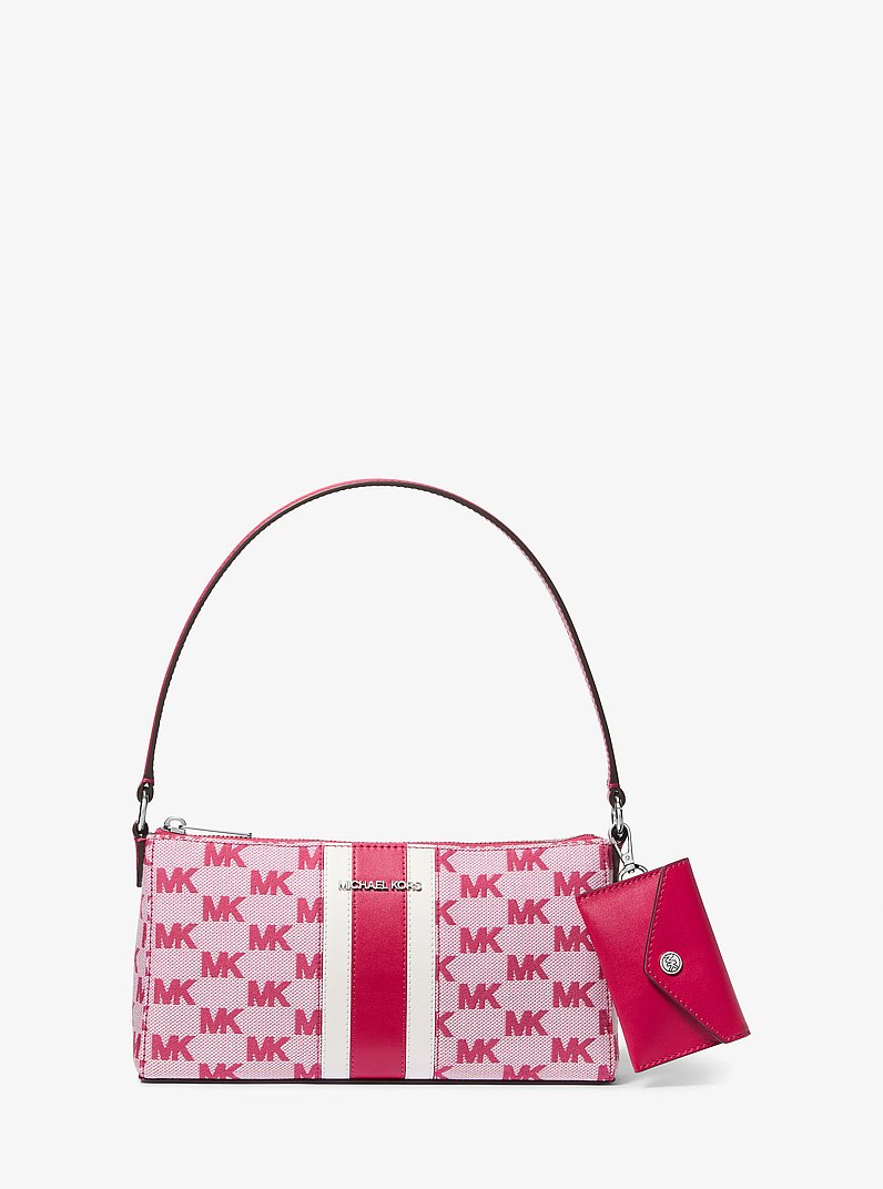 Vincent Medium Logo Jacquard Pochette with Card Case in DK RASPBERRY | Michael Kors