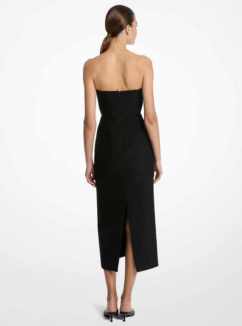 Wool Gabardine Origami Strapless Sheath Dress in BLACK | Michael Kors