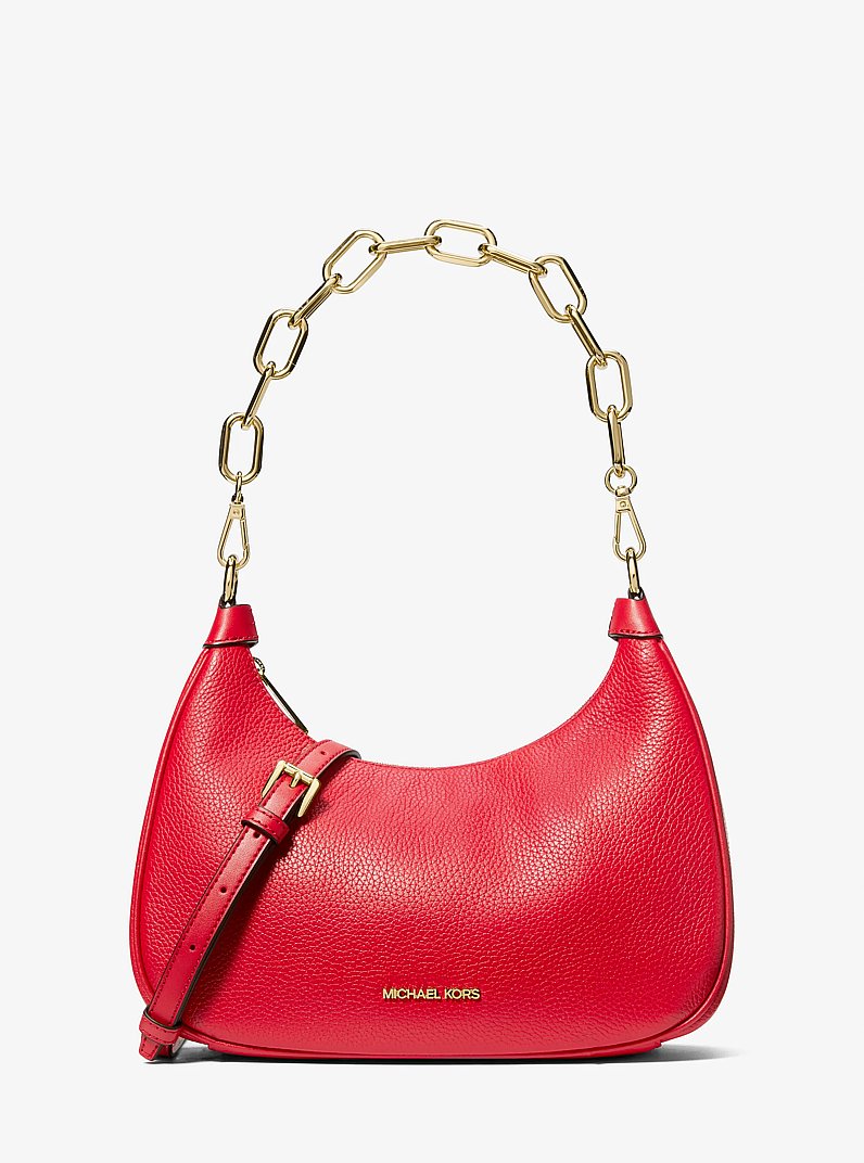 Cora Large Pebbled Leather Chain-Link Crossbody Bag in LUGGAGE | Michael Kors