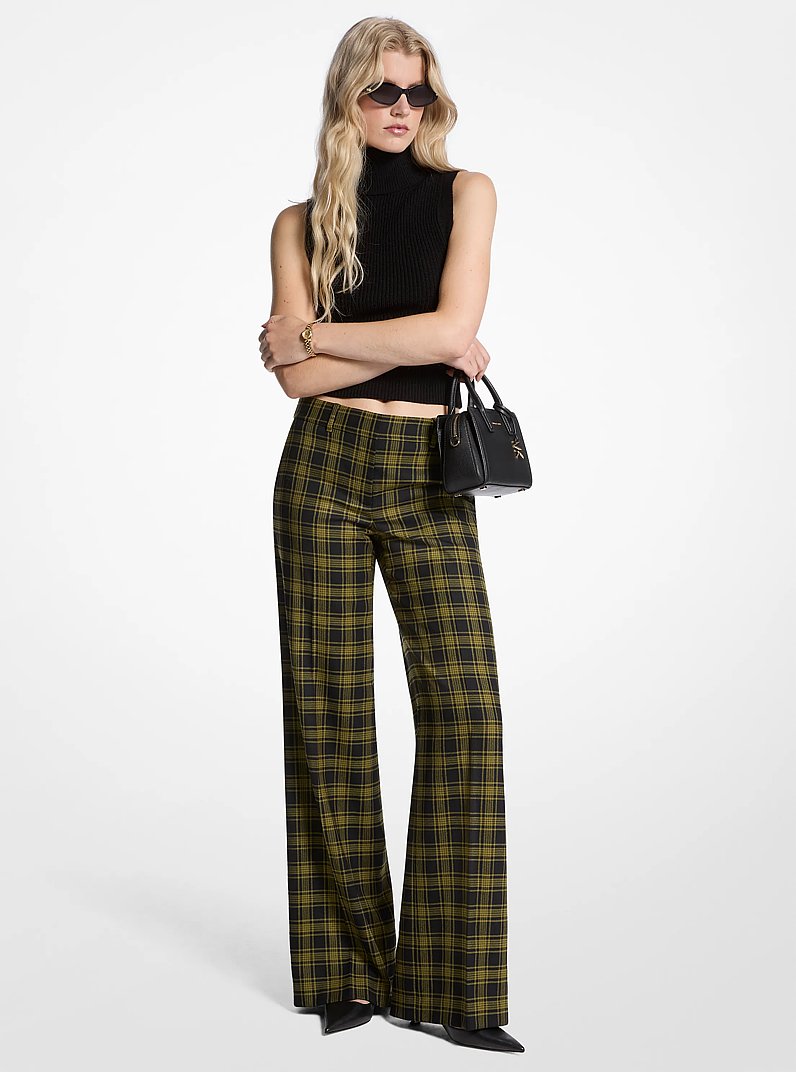 Plaid Print Stretch Wool Pants in PISTACHIO | Michael Kors