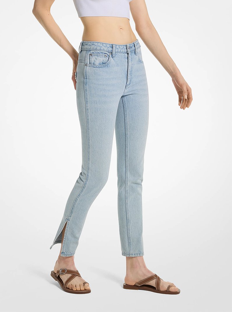 Low-Rise Denim Split-Hem Jeans in BLUE HAZE WASH | Michael Kors
