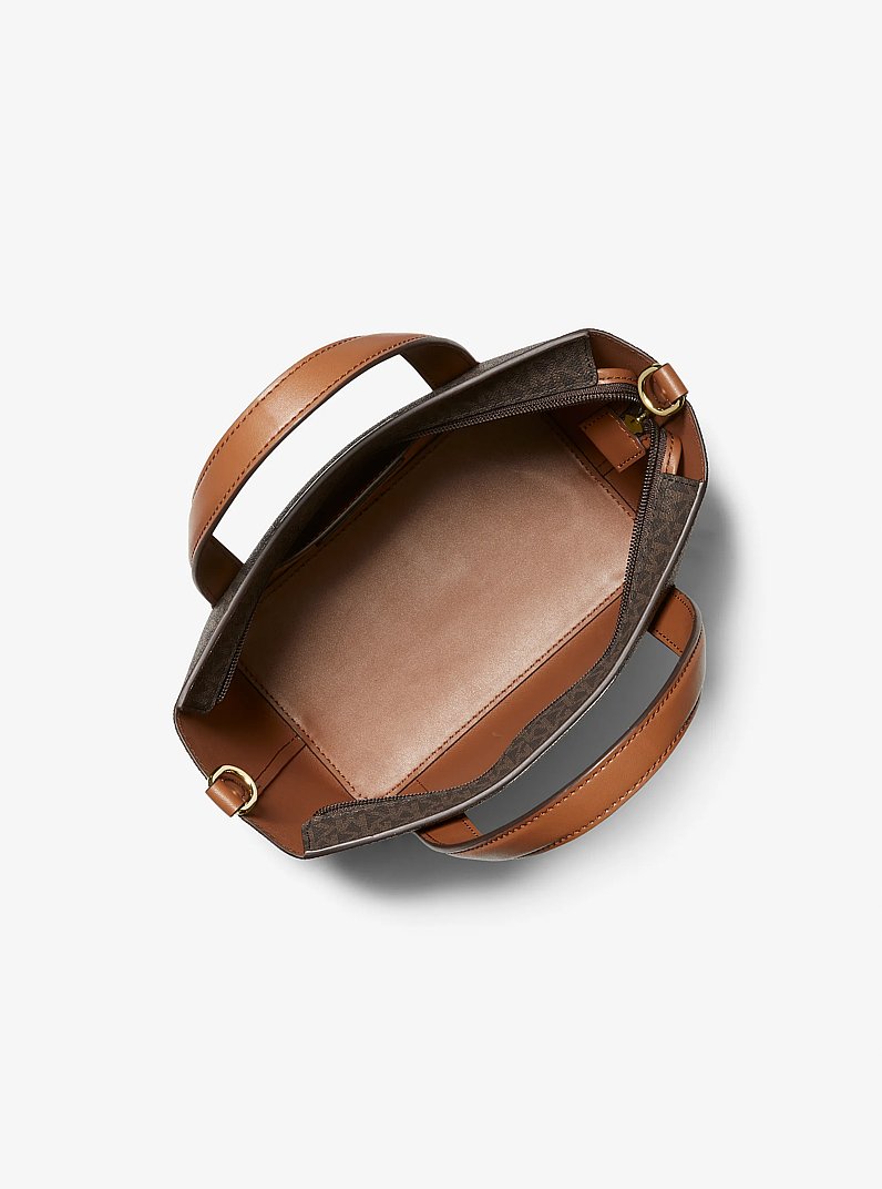 Pratt Small Signature Logo Tote Bag in BROWN | Michael Kors