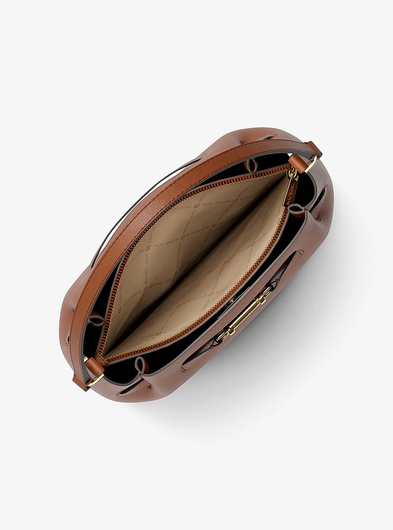 Carson Medium Pebbled Leather Convertible Bucket Crossbody Bag in LUGGAGE | Michael Kors
