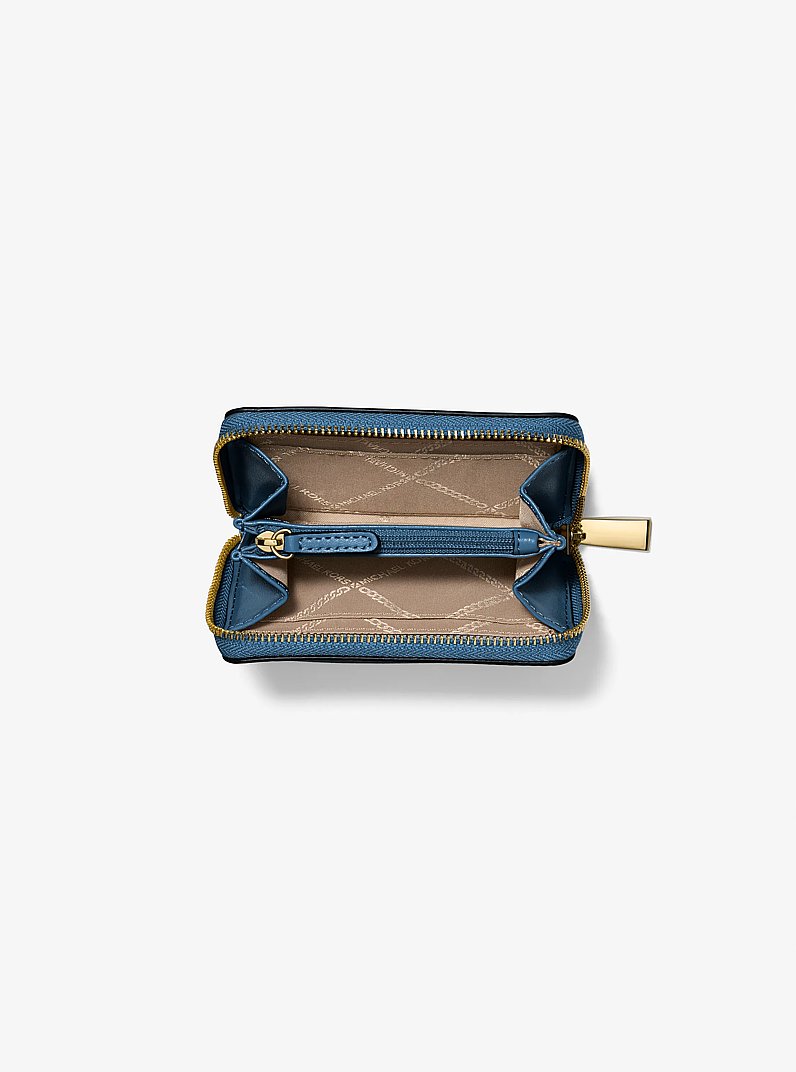 Jet Set Small Pebbled Leather Zip-Around Card Case in DK CHAMBRAY | Michael Kors