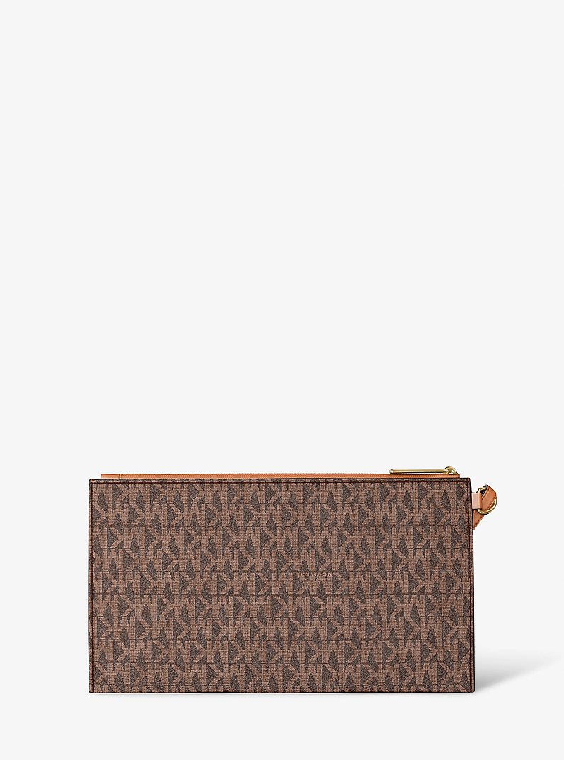 Jet Set Large Signature Logo Wristlet in BROWN | Michael Kors
