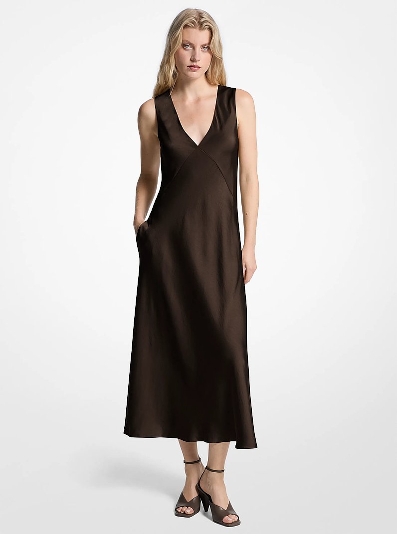 Robe mi-longue en satin in CHOCOLAT | Michael Kors