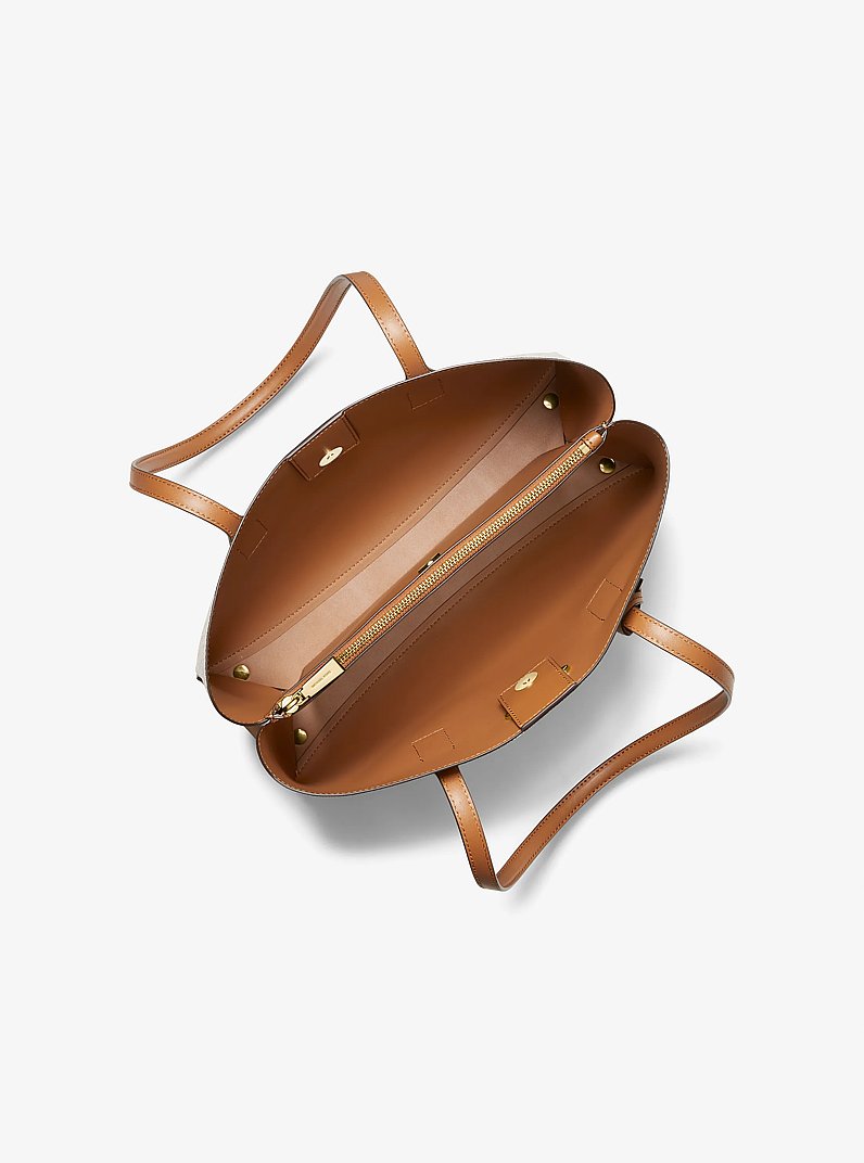 Ruthie Medium Signature Logo Tote Bag in VANILLA/ACORN | Michael Kors