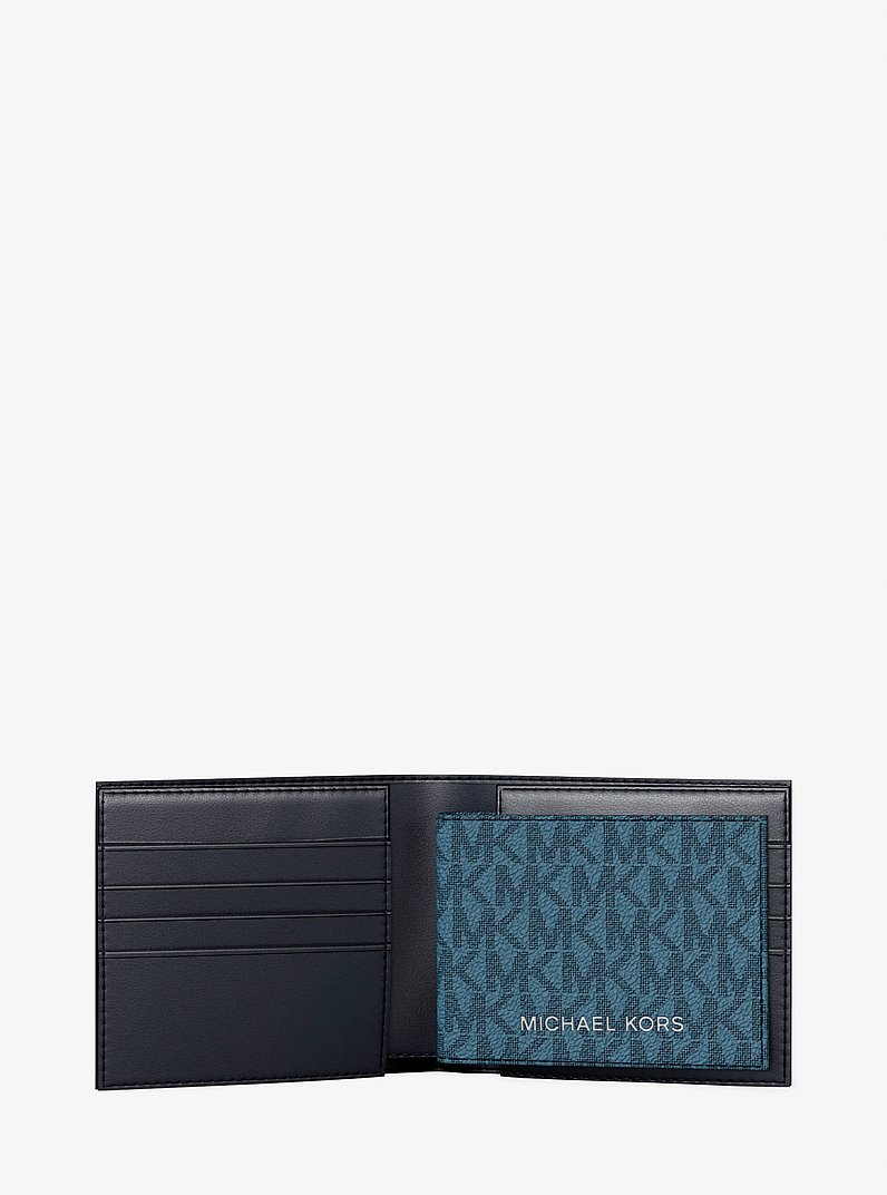 Cooper Striped Signature Logo Billfold Wallet With Passcase in DENIM | Michael Kors