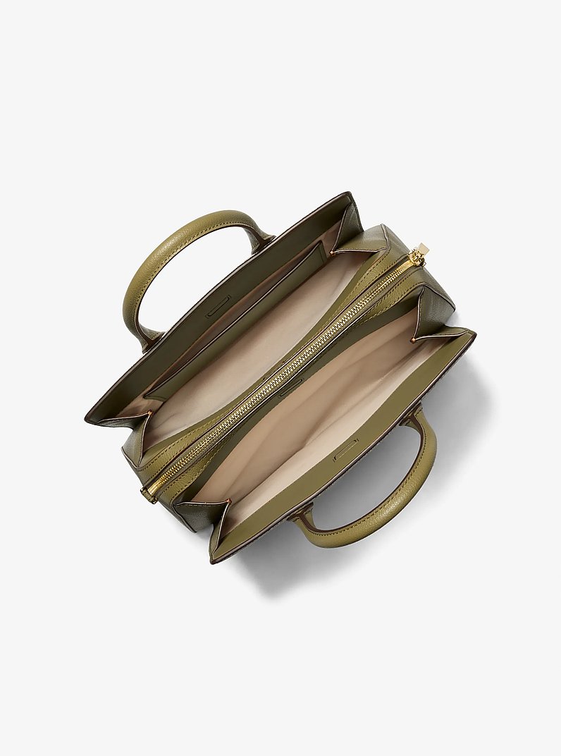 Laila Medium Leather Satchel in SAFARI GREEN - Sale | Michael Kors