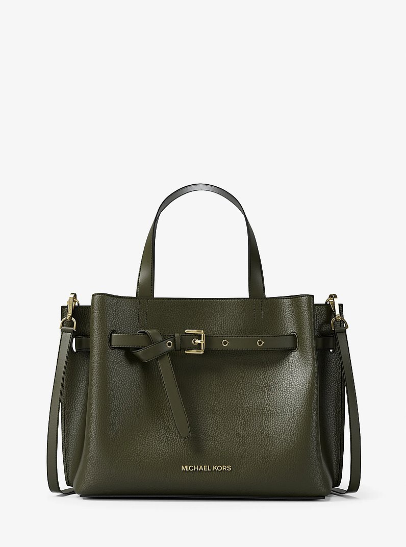 Emilia Medium Pebbled Leather Satchel in IVY | Michael Kors