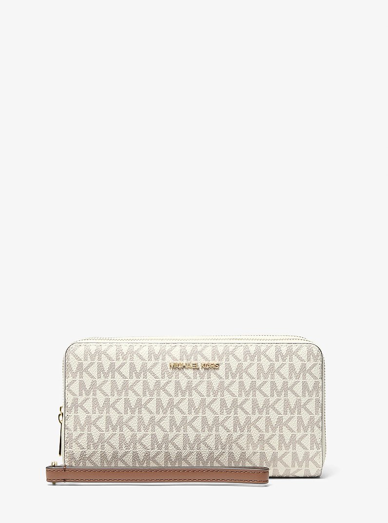 Jet Set Travel Large Signature Logo Wristlet in VANILLA | Michael Kors