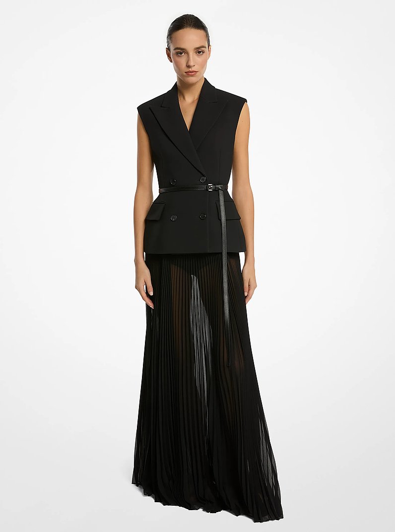 Crepe Sabl&eacute; Sleeveless Jacket in BLACK | Michael Kors
