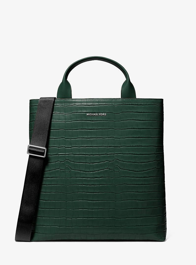 Hudson Crocodile Embossed Leather Tote Bag in FOREST GREEN | Michael Kors