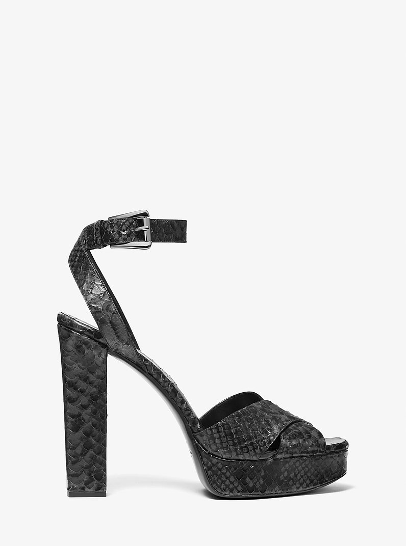 Cannon Python Embossed Leather Platform Sandal in GRAPHITE | Michael Kors