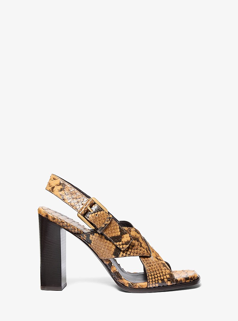 Jasmine Snake Embossed Leather Sandal in CAY&Uacute; | Michael Kors