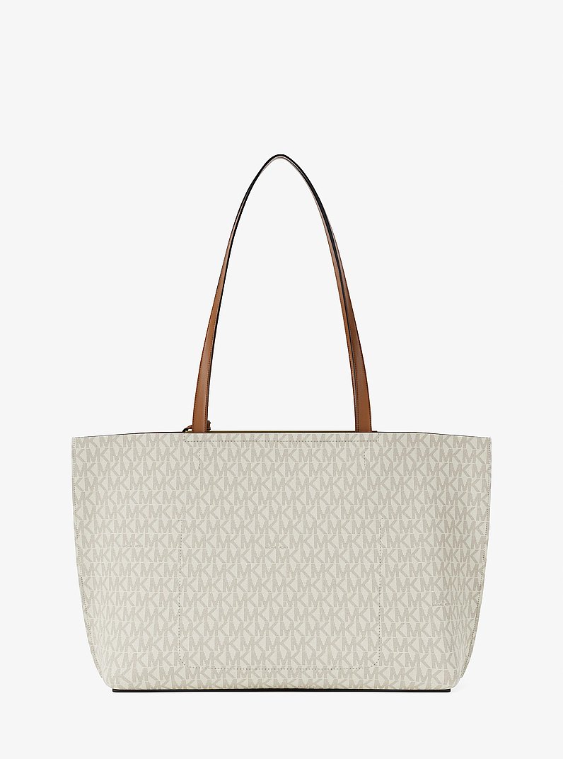 Evelyn Large Signature Logo Tote Bag in VANILLA/ACORN | Michael Kors