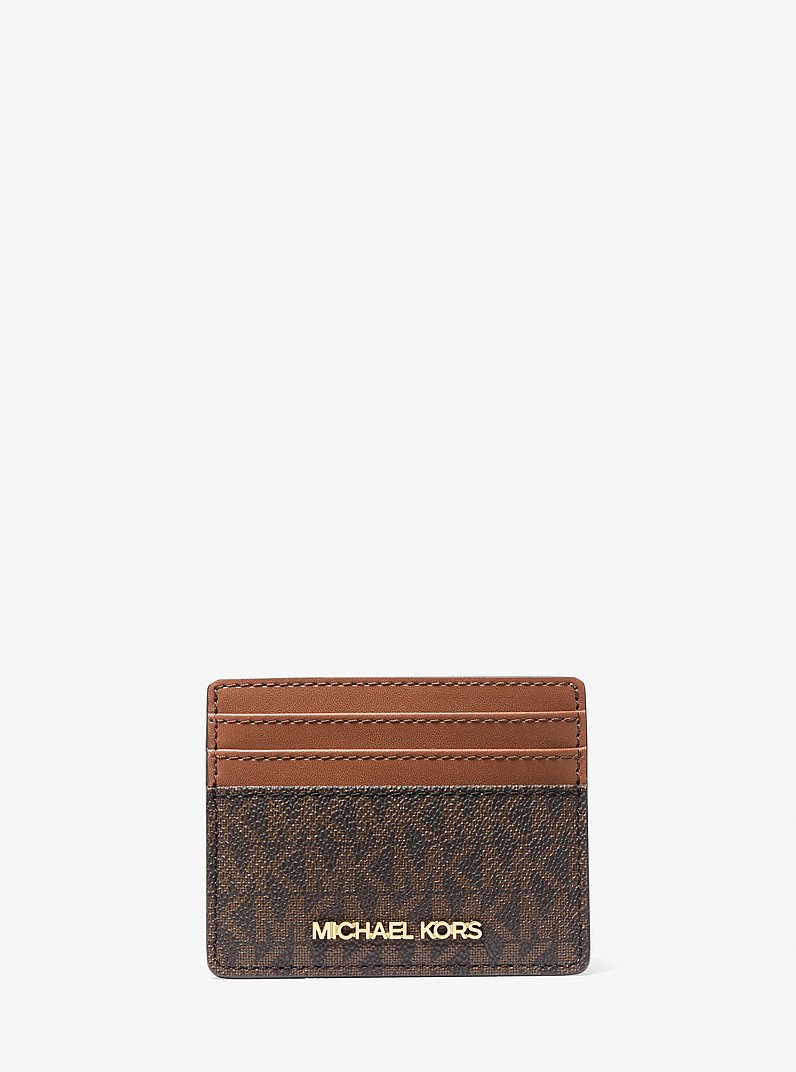 Jet Set Travel Large Logo and Leather Card Case in BROWN | Michael Kors