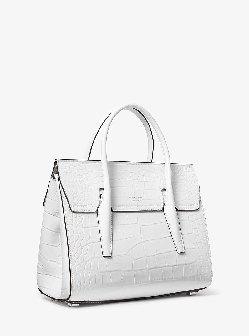 Campbell Medium Crocodile Embossed Leather Satchel in OPTIC WHITE | Michael Kors