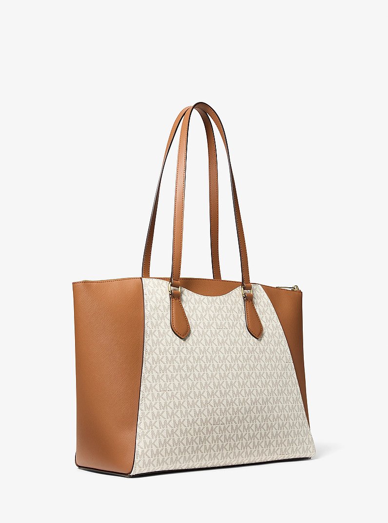 Lorita Large Signature Logo Tote Bag in VANILLA/ACORN | Michael Kors