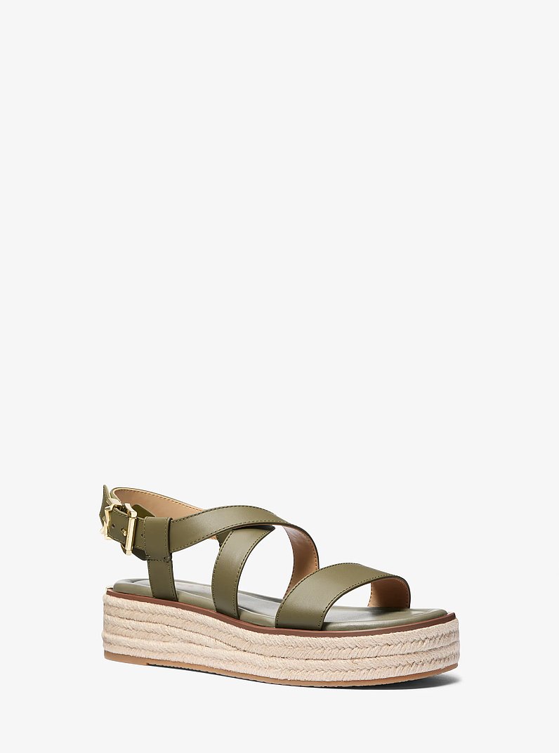 Lynn Leather Platform Espadrille Sandal in SAFARI GREEN | Michael Kors