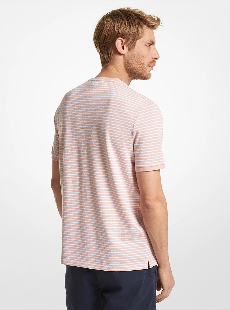 Striped Cotton and Silk Blend T-Shirt in ROSEWATER | Michael Kors