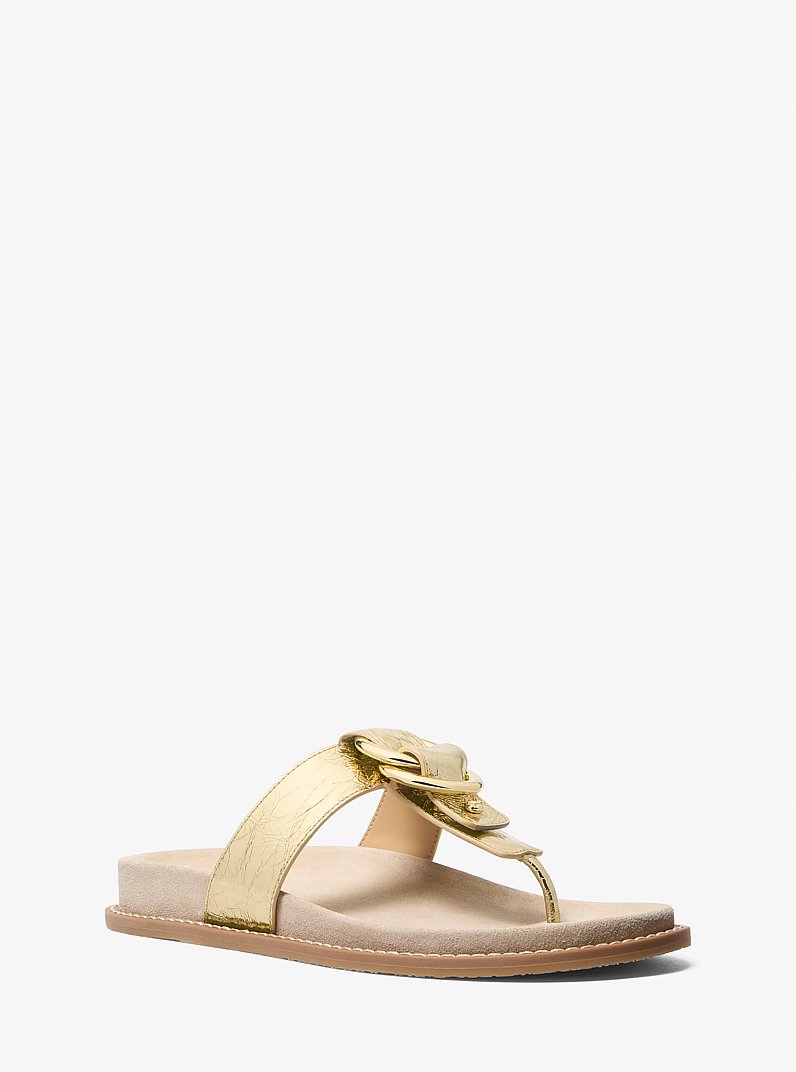 Sandalia Jaden de piel metalizada craquelada con tira en T in DORADO P&Aacute;LIDO | Michael Kors