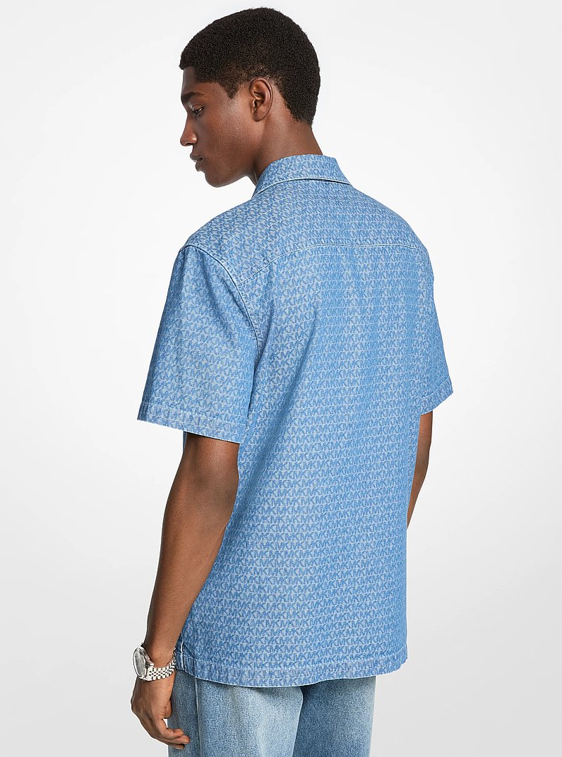 Logo Jacquard Camp Shirt in DENIM | Michael Kors