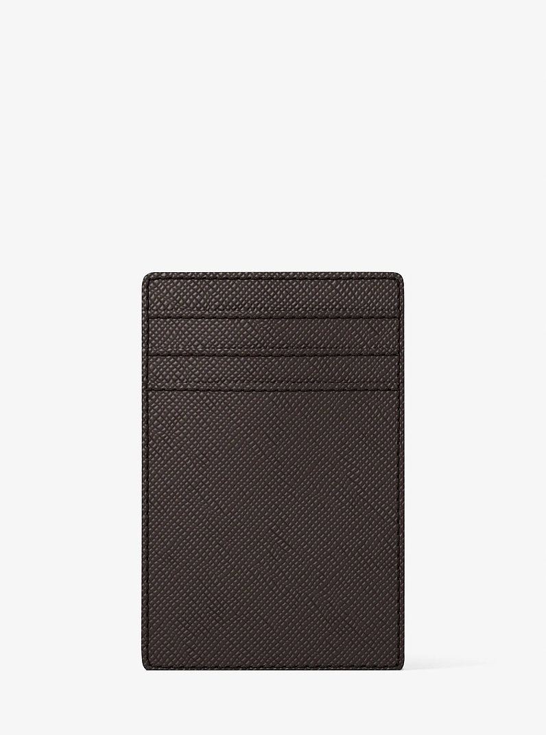 Edison Scratch-Resistant Crossgrain Leather Card Case in CHOCOLATE | Michael Kors