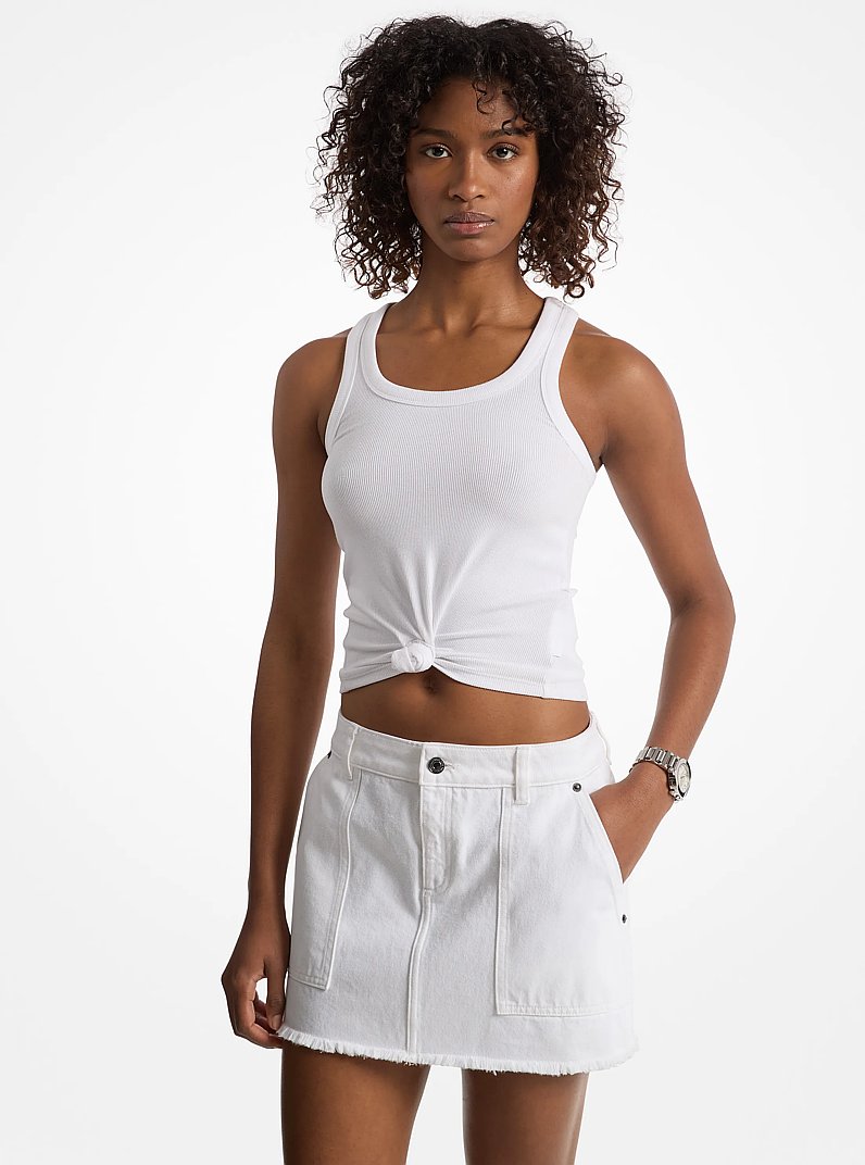 Tie-Front Ribbed Stretch Knit Tank Top in WHITE | Michael Kors