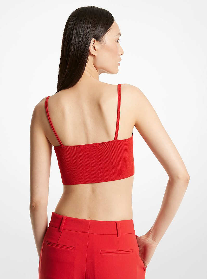 Ribbed Stretch Knit Cropped Tank Top in LACQUER RED | Michael Kors