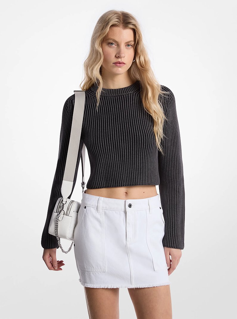 Garment-Dyed Ribbed Cotton Cropped Sweater in BLACK | Michael Kors