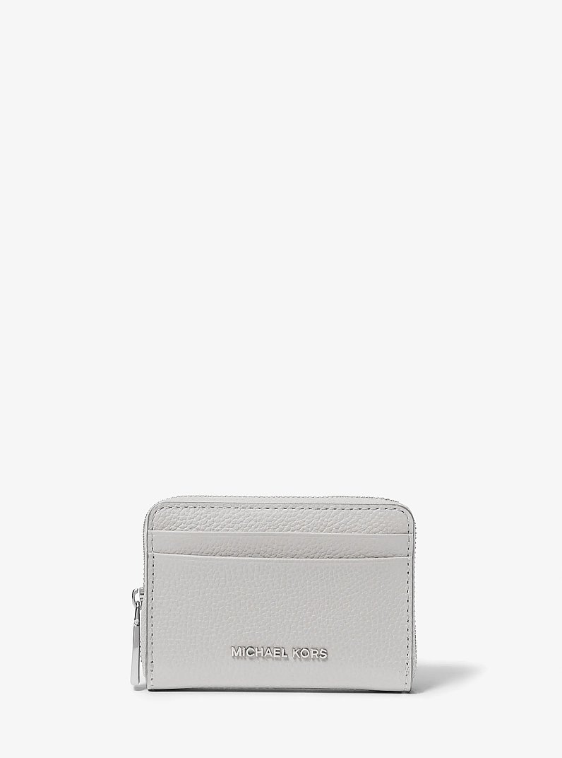 Jet Set Small Pebbled Leather Zip-Around Card Case in ALUMINUM | Michael Kors