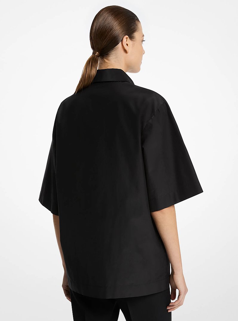 Camisa de tafet&aacute;n de algod&oacute;n y seda con cuello cubano in NEGRO | Michael Kors